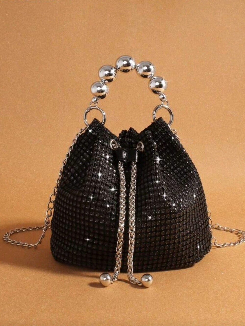 Women Glamourous Black Flashy Formal Date Night Party Strap Bag